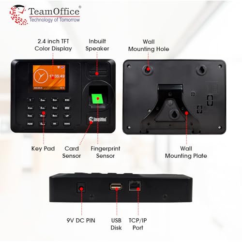 Image of Team Office Z305W Biometric Attendance Machine | Cloud Software Supported | Fingerprint + RFID Card + Password | Wi-Fi | Battery Backup | Real-Time Employee Time Tracking | Office