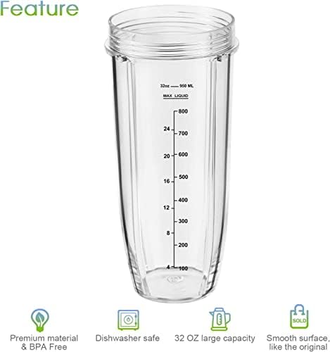 Replacement Part for Nutri Ninja Blender 2-Pack 32oz Replacement Cups Fit for Nutri Ninja Auto-iQ Series Blenders