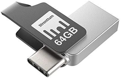 Strontium Nitro Plus 64GB Dual USB C 3.1 Metal Flash Pen Drive OTG Up to 150MB/s for Type C Ready Smartphones Tablets New MacBook (SR64GSLOTGCY)