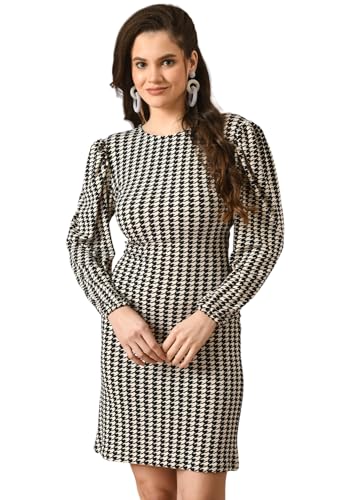 IUGA Women's Wrap Style A-Line Puff Sleeve V Neck Short Dress Casual Semi Formal Western Dress, black, M