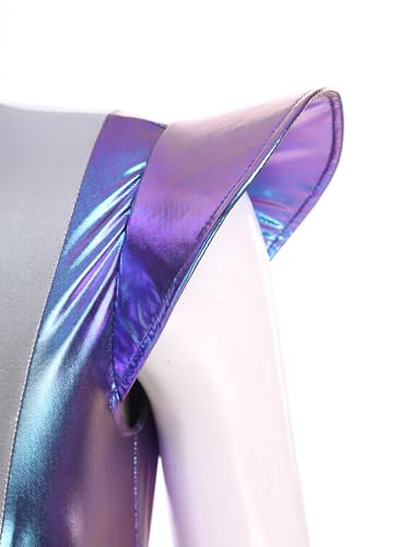 Xroufi Women's Alien Astronaut Cosplay Unitard Fly Sleeve Color Blocking Metallic Shiny Jumpsuit Gradient Blue 3X-Large