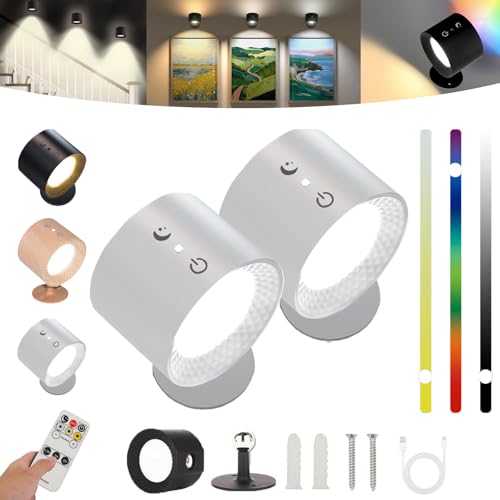 Glowright Lights Glow Right Lights Glowright Indoor Everywhere Light Glowright Smart Lights Stick On Wall Light 3 Color Temperatures & 7 Colors Magnetic 360 Rotation Cordless Lights (White*2)