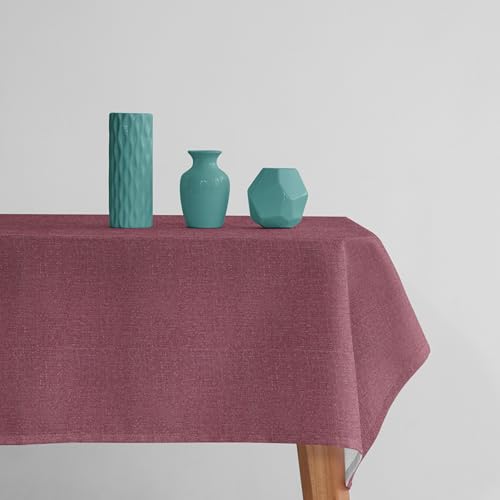 Mediterranean Point Mantel de Hule Antimanchas e Impermeable 100% PVC, Mantel plástico Rectangular 140x200cm Liso Color Granate Oliva Bora 1005