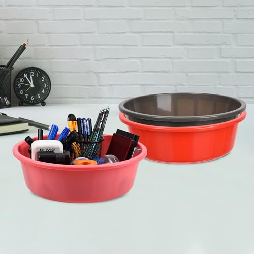 Urbane Home Pack of 3 Desk Organizer | Stationery Organizer | Multipurpose Organizer | Office Supplies for Pen-Pencil-Staplers | Desktop Organizer | 6 LTR | Red & Gray & Pink