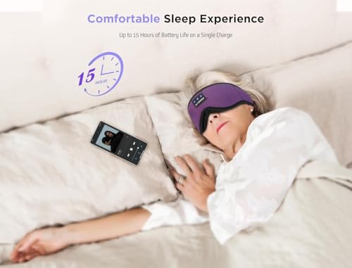Image of LC-dolida Bluetooth Sleep Mask Sleep Headphones Bluetooth Wireless Music Eye Mask, Ideal for Travel, Night Work,Side Sleeping and Office Use for Both Men and Women, Purple