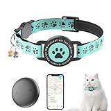 (Blue) GPS Tracker for Cats, Waterproof GPS Cat Trackers Cats Collar with Bells, No Subscription, GPS Cat Collar, Adapt with Apple Find My (iOS Only) Finder Tag for Vehicles, Pets, Kids