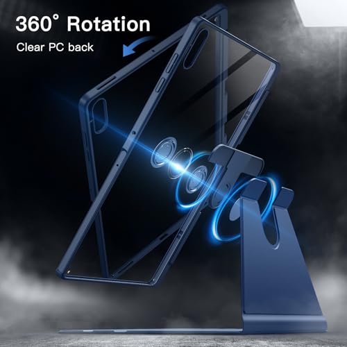 Image of JETech Rotating Cover Case for Samsung Galaxy Tab S11 Ultra with S Pen Holder, 360 Degree Rotation Protective Stand Cover Clear Back, Auto Wake /Sleep (Navy)