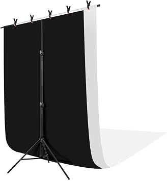 Hemmotop Background Cloth, Black and White, Background Stand, 59.1 x 78.7 inches 150 x 200 cm, Black and White Cloth, Strong Clips Included, Height Adjustable from 31.5 x 78.7 inches 80 x 200 cm