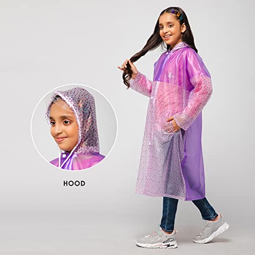 Image of THE CLOWNFISH Polyester Drench Dew Series Unisex Kids Waterproof Single Layer Pvc Standard Length Longcoat /Raincoat With Adjustable Hood.