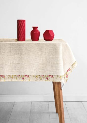 Autrefois Nappe Brodée Rectangulaire Lin 180 * 350 cm avec 12 Serviettes Inclus, Nappe Lin métissé pour Salle à Manger, Cuisine, Jardin, Broderie Fleurs,...