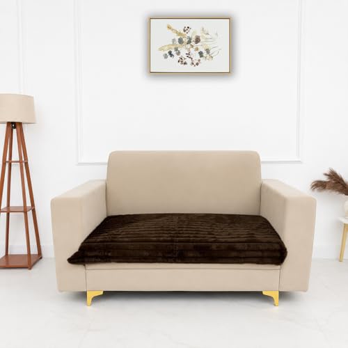 Image of Homerz Premium Rabbit Fur Sofa Cover with Anti-Skid Backing, Soft Plush Fabric Sofa Protector for Living Room Furniture (Brown, 2 Seater, Only Seat Cover)