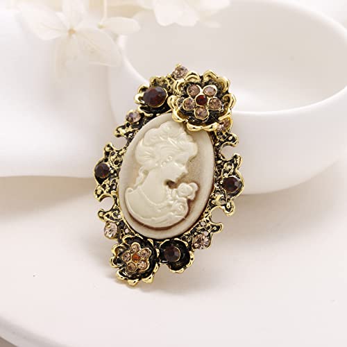 Image of lureme Vintage Elegant Victorian Lady Beauty Cameo with Crystal Brooch Pin (br000017)