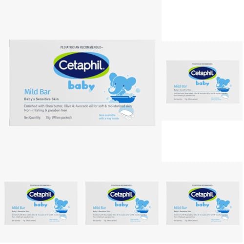 Image of Cetaphil Baby Mild Cleansing Bar for Newborns & Babies 75 gm | With Shea Butter, Avocado Oil & Olive Oil | Gentle, Hypoallergenic, Pediatrician Recommended | Dry & Sensitive Skin (Pack of 5)