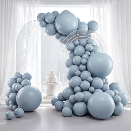 Image of RUBFAC 129pcs Dusty Blue Balloons Different Sizes 18 12 10 5 Inch Latex Haze Blue Balloon Garland Arch for Party Decoration Birthday Wedding Engagements Anniversary Baby Shower Party Supplies
