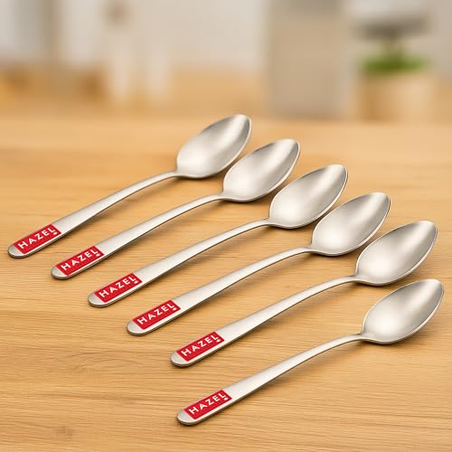 Image of HAZEL Stainless Steel Spoon Set of 6 | 16cm Durable Steel Spoons for Kitchen & Dining | Rust-Resistant Cutlery