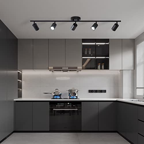 Image of KCO Lighting 5 Light LED Track Lighting Adjustable 5 Way Ceiling Mount Spotlights Matte Black for Kitchen Gallery Dining Room (5-Light)