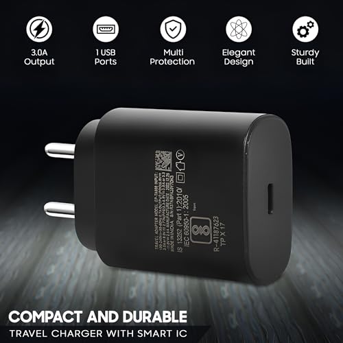 Image of Hoerrye Samsung 25W USB-C Fast Charging Adapter Compatible With Galaxy S25,S25 Plus,F06,A16,M35,A06,M05,M15,F15,F05,Z Fold /Flip,6,5,4,3 & Other Type C Devices,25Watt Charger Travel Adaptor,Black