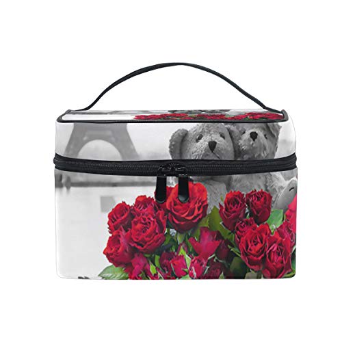 Preisvergleich Produktbild LIUBT Kosmetiktasche / Kosmetiktasche mit Griff, Motiv Eiffelturm Paris mit Fahrradrose, multifunktionaler Organizer für Damen