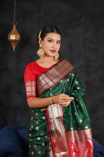 Handloom Karigari Banarsi Paithni Kanjivaram Silk Saree for women, Perfect For Ethnic Wear, Festival, Wedding, Function, Rich Pallu Design With Unstitched Blouse Piece - Image 4