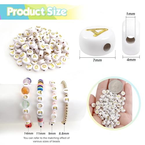 TOAOB 500pcs Vowel Letter Beads 7mm Round Acrylic Alphabet Beads with Gold Word A E I O U for Necklace Bracelet Jewellery Making - Image 2