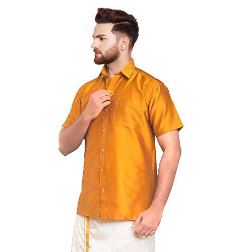 Image of SJS-Men's Half Sleeve Solid Art Silk Shirt