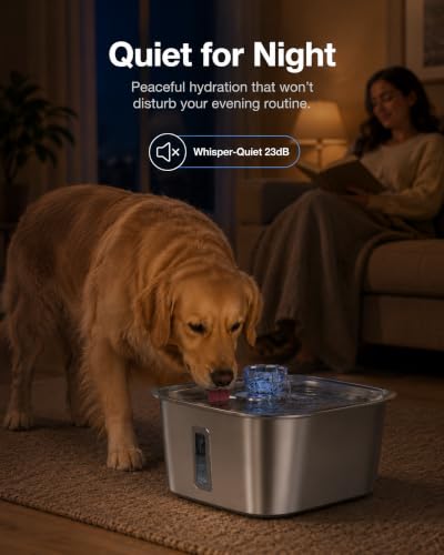Image of PETNF 3-Gallon Stainless Steel Dog Water Fountain for Large Dogs, Dog Water Bowl Dispenser with 2 Filters, Visible Water Window, Quiet Pump & LED Low-Water Indicator
