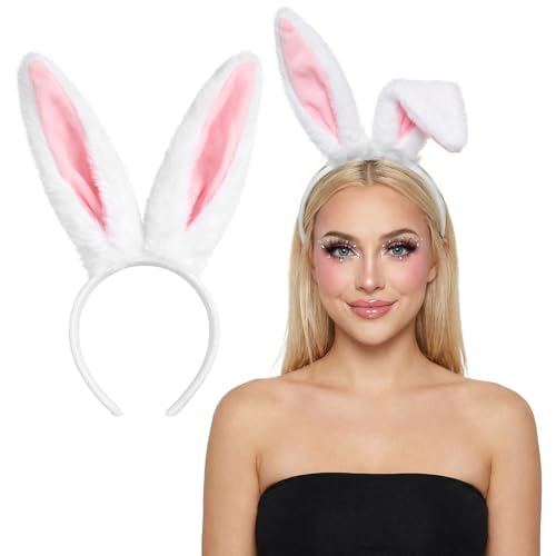 Neyauo Bunny Ears Headbands Easter Bunny Costume Adult Long Plush White Rabbit Ears Headband for Easter Birthday Party Halloween Dress up
