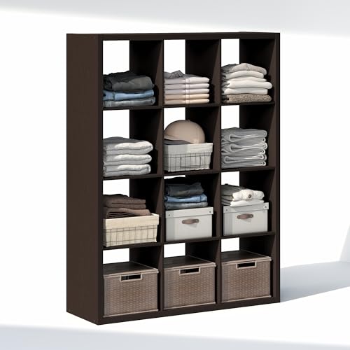 Image of Furinno Cubic Extra Thick 12-Cube Closet Organizers and Storage, Dark Oak | 14.6 x 44 x 58 in, Open Shelf Closet Storage, Closet Organizer, for Wardrobe, Bedroom, Living Room