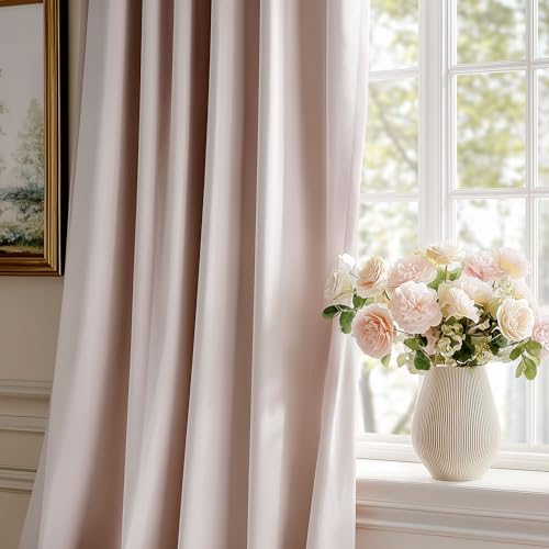 Image of Beauoop Pink Velvet Curtains 108 Inches Long 2 Panels for Bedroom Living Room Soft Luxury Room Darkening Thermal Insulated Soundproof Rod Pocket Window Treatments Drapes, 52X108 Set of 2