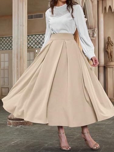 Women's 2025 Summer Casual Long Skirts Elegant Solid Color High-Waisted Maxi Skirt3