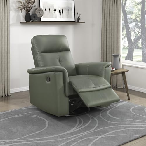 Lexicon Swivel Glider Recliner Chair, Comfy Nursery Glider, Top Grain Leather Match Recliner, Manual Reclining Chair for Living Room/Office/Apartment, Green