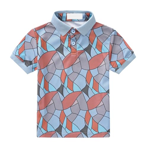 Kids Boys Polo Shirt Breathable Short Sleeve Classic Polos Toddler Tropical Floral Graphic Shirt (Grey-4, 4-5 Years)