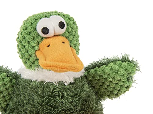 Image of goDog Checkers Sitting Duck Squeaky Plush Dog Toy, Chew Guard Technology - Green, Small
