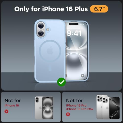 Image of miracase for iPhone 16 Plus Matte Series Case, Magnetic, Light Blue | Velvet Touch | Military-Grade Protection | Anti-Fingerprint | 6,7 Inch