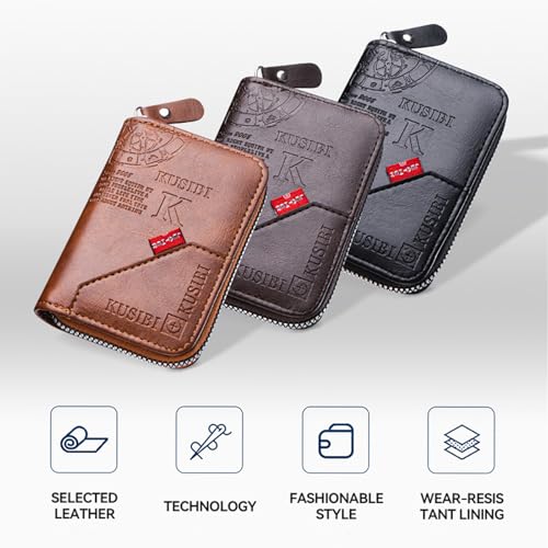 Mens Wallet Zipper RFID Bifold Wallet with Multifunction Card Slots,Black2