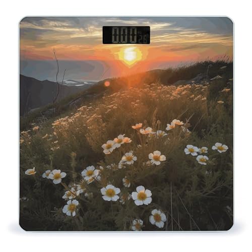 Báscula digital de baño Sunset y flores 400lb vidrio templado