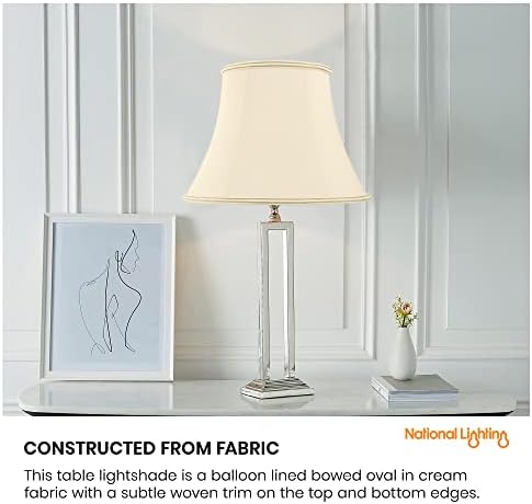 National Lighting Decorative Lampshade for Table Lamps - 20-Inch Tapered Oval Lamp Shade in Cream Fabric - Compatible with 60W 240V E27/B22 GLS Incandescent or LED (Not Included)