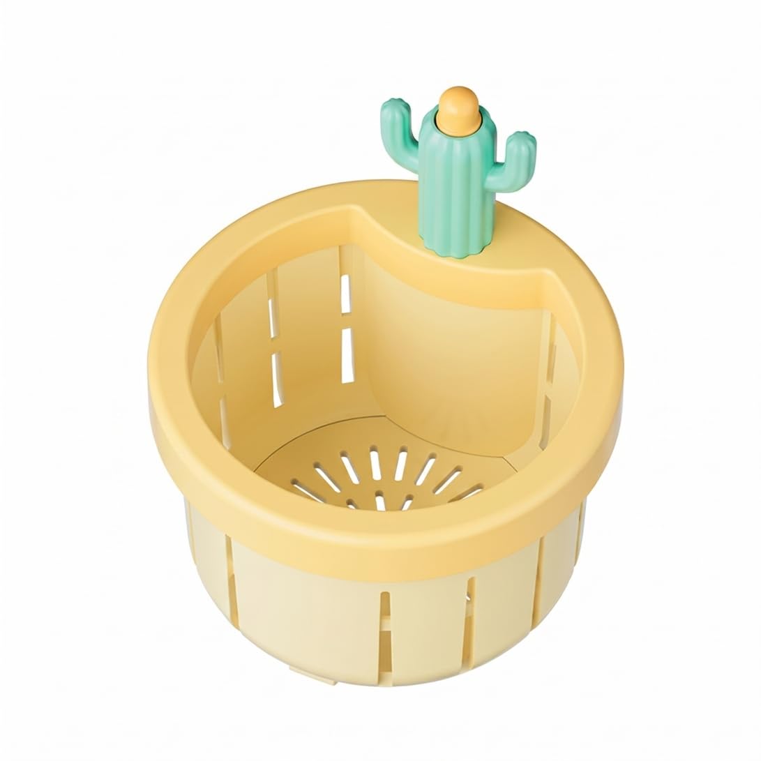 Tsawntd Cactus Sink Strainer, Plastic Cactus Sink Strainer Basket, Press-to-open Fine Mesh food Catcher Filter Basket - Yellow Filter