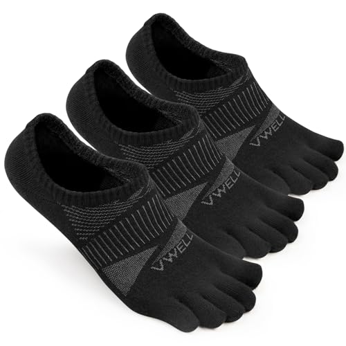 VWELL No Show Toe Socks for Men Women COOLMAX Five Finger Socks Athletic Running Ankle Low Cut 5 Toe Socks (3Pairs)