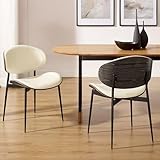 Art Leon Dining Chairs, Set of 2, Black Oak Bentwood, Mid Century Modern Chair, Off White Faux Leather Kitchen Dining Room Chairs, Accent Chairs for Bedroom