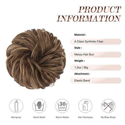 Feshfen Messy Bun Hair Piece Hair Bun Scrunchies Synthetic Wavy Brown Blonde Chignon Ponytails Hair Extensions Thick Updo Hairpieces For Women Girls 1Pcs #TOP4