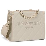 Chinllo Tote Bag for Women Quilted Chains Satchel Purse and Handbags with Shoulder Strap (E.Beige-Ms)