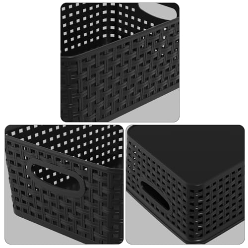 Cestas de almacenamiento con tapa de plástico negras en pack de 6 unidades para organizar 7