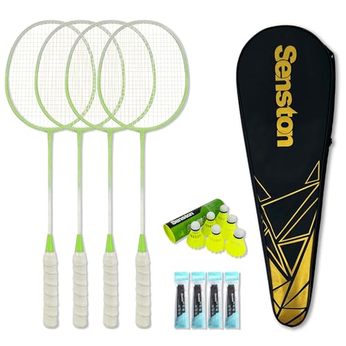 Senston Badminton Rackets Set for Backyards Lightweight Badminton Set of 4-6 Shuttlecocks, 4 Grips & Bag for Adults Family Beginners Games