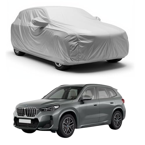 Image of Car Body Cover Compatible with BMW X1 | Waterproof Heavy Duty Car Body Cover + Sun Protection + Triple Stitched + Mirror Pocket (Silver)
