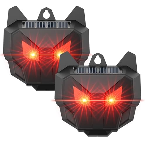 2 Pack Solar Nocturnal Animal Repeller with Dual Red LED Lights, Humane Coyote Deterrent for Fox...