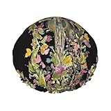 Gorros de ducha con diseño de flores, para mujeres y hombres, reutilizables, impermeables, antideslizantes, de secado rápido, gorra grande, pelo largo y corto