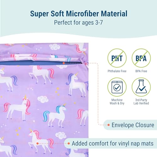 Image of Wildkin Kids Microfiber Nap Mat Cover - Soft, Durable & Fits 1.5 inch Vinyl Sleep Mats (Unicorn)