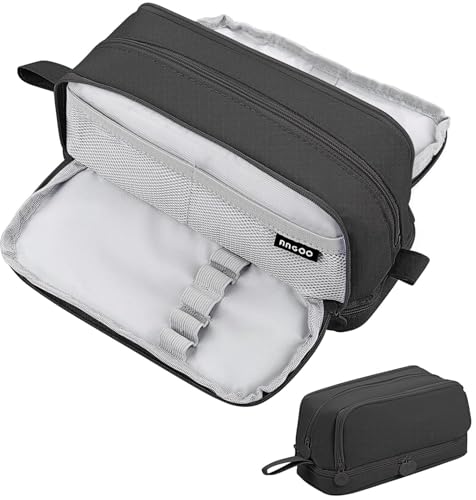 Eucomir Estuche Escolar Grande,Estuche Escolar 4 Compartimentos,Gran Estuche de Papelería Organizador de Estuche Escolar Expandible para Niños Mujeres Hombres Adolescentes Estudiantes, Negro Azabache