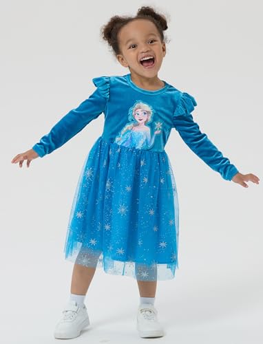 Image of Disney Girls' Tulle Tutu Dress Birthday Party Outfit Baby /Toddler | Officially Licensed, Frozen Elsa, Minnie, Princess, Velvet Top with Belt, Multi-Layer Mesh Skirt, Ruffle Long Sleeve Clothes